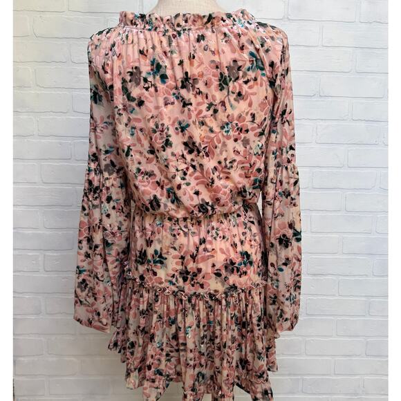 Buddy Love Women's Velvet Pink Floral Elastic Waist 3/4 Sleeve Dress -sz S - Picture 2 of 8